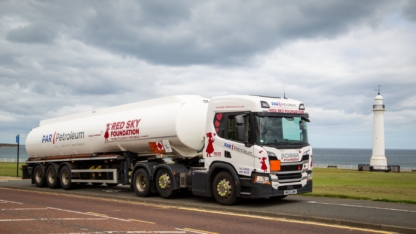 A specially liveried Par Petroleum tanker takes to the road to raise funds for heart charity Red Sky Foundation