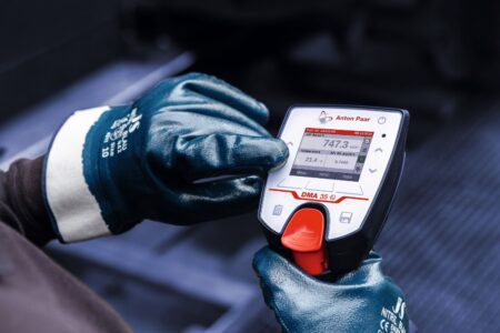 A portable density meter made for liquid fuel measurement in harsh environments.
