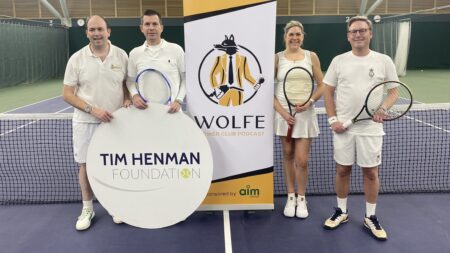 Alex and Harriet Wolfe with Tim Henman