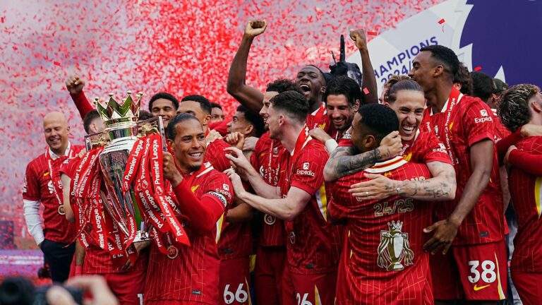 Liverpool FC Team celebrate winning the Premier League