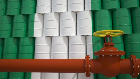 Oil barrels and pipeline