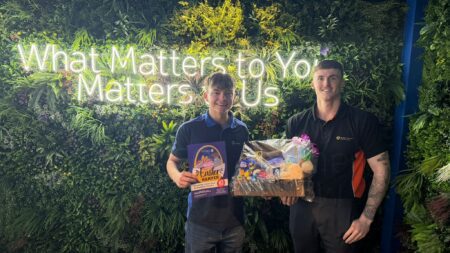 Craggs Energy team with hamper for Overgate hospice