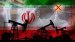 Iranian flag image with oil fields and map of the middle east